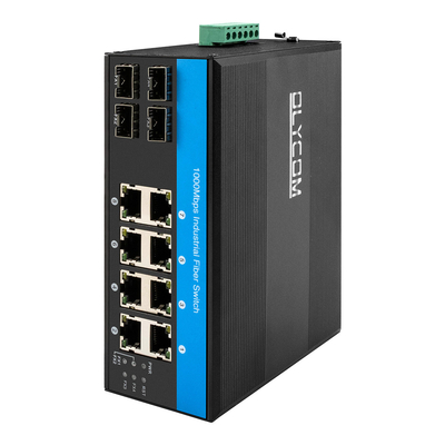 12 پورت سوئیچ صنعتی اترنت Din سوئیچ شبکه 4SFP+8RJ45 DC12-52V دو منبع برق