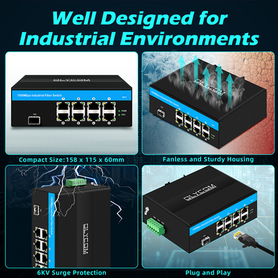 8 پورت گيگابيت سوئيچ صنعتي Ethernet سوئيچ IP40 OEM کارخانه