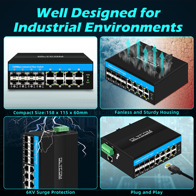 16 Port Poe Switch Gigabit Vitesse Managed Industrial Ethernet Switch DC48V Dual Power Supply