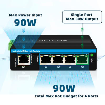 سوئیچ گیگابیتی 5 پورت صنعتی PoE Extender با 1 پورت ورودی PoE با پشتیبانی از 30 وات/60 وات/90 وات + 4 پورت خروجی PoE