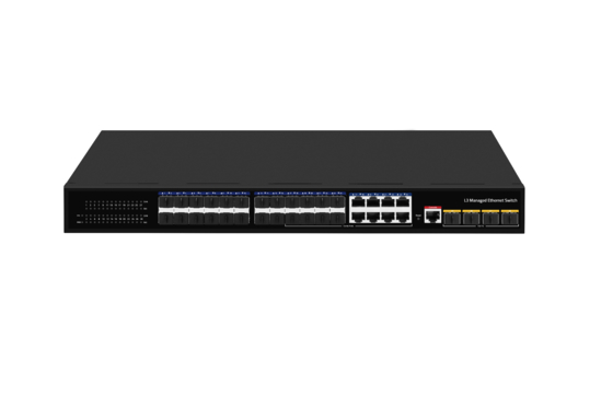 سوئیچ اترنت دسکتاپ 10G L3 مدیریت شده سوئیچ فیبر نوری 24 پورت RJ45 1.25G + 4 پورت فیبر نوری SFP+ 10G