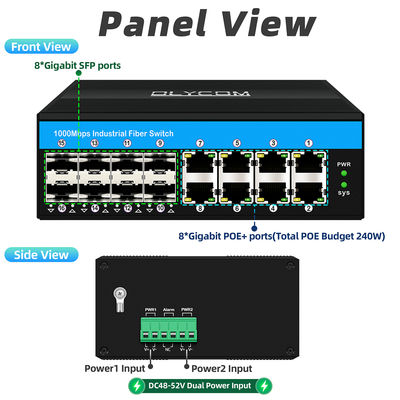 سوئیچ PoE بدون مدیریت گیگابیتی، سوئیچ 16 پورت، PoE af/at/bt، بودجه 240 وات، برای استفاده در فضای باز