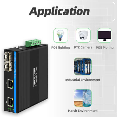 سوئیچ صنعتی POE با ۲ پورت SFP + ۲ پورت RJ45، محافظت در برابر نوسان ۶ کیلو ولت و ورودی برق DC48V برای استفاده در فضای باز