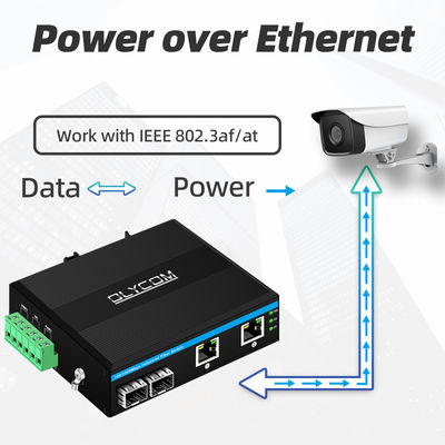 سوئیچ صنعتی POE با ۲ پورت SFP + ۲ پورت RJ45، محافظت در برابر نوسان ۶ کیلو ولت و ورودی برق DC48V برای استفاده در فضای باز