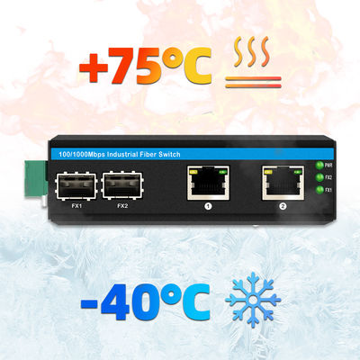 سوئیچ صنعتی POE با ۲ پورت SFP + ۲ پورت RJ45، محافظت در برابر نوسان ۶ کیلو ولت و ورودی برق DC48V برای استفاده در فضای باز