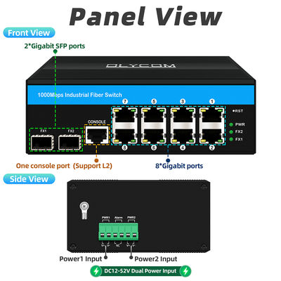 سوئیچ اترنت مدیریت شده قوی چیپست Vitesse 2 SFP 8 RJ45 سوئیچ اترنت صنعتی با مدیریت SNMP