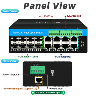 سوئیچ فیبر صنعتی مدیریت‌شده با CAN Bus RS485 6 پورت، مقاوم در برابر شرایط سخت، بدون فن، دارای درجه حفاظت IP40