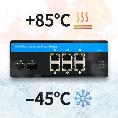 8 پورت سوئیچ شبکه گیگابیت غیر مدیریت شده 1G SM/MM Uplinks فیبر بدون فن FCC IP40