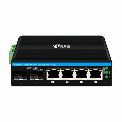 سوئیچ فیبر صنعتی 2.5G PoE 4 پورت PoE + با 2 SFP 10G Uplink DIN Rail