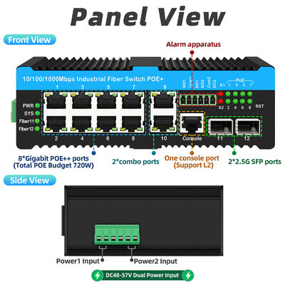 سوئیچ شبکه صنعتی مدیریت شده 2*2.5G SFP+8*RJ45 پورت 10/100/1000M POE سوئیچ بیرونی 90W