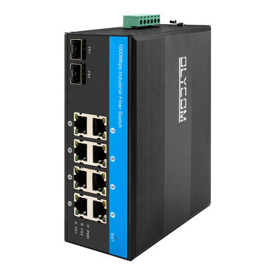 10 پورت گيگابيت سوئيچ شبکه صنعتي SFP Fiber Uplink Din Rail غیر مدیریت شده