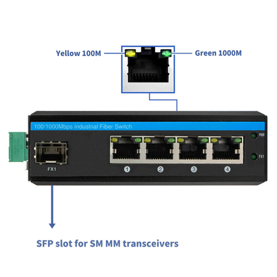 مینی 5 پورت گیگابیت سوئیچ فیبر صنعتی SFP Uplink Unmanaged Din Rail نوع DC12V