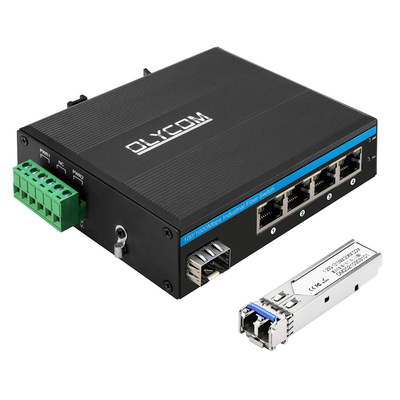 مینی 5 پورت گیگابیت سوئیچ فیبر صنعتی SFP Uplink Unmanaged Din Rail نوع DC12V