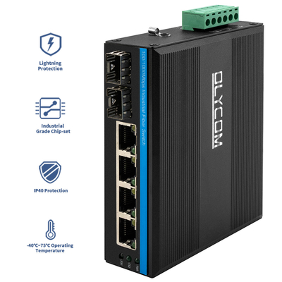 سوئیچ شبکه صنعتی 6 پورت 100M/1000M فیبر بدون ریل 12V 24V ورودی